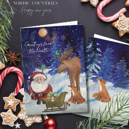 Cartão De Festividades Whimsical Julenisse,Nordic Moose & Fox Winter