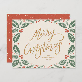 Cartão De Festividades Whimsical Lettered Christmas Holly