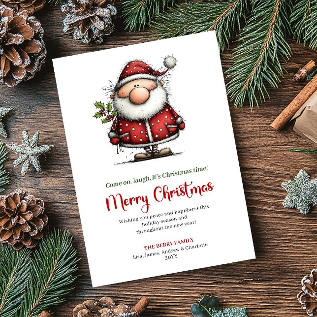 Cartão De Festividades Whimsical Modern Santa Red Green Holiday Greeting (Whimsical Modern Santa Red Green Holiday Greeting)