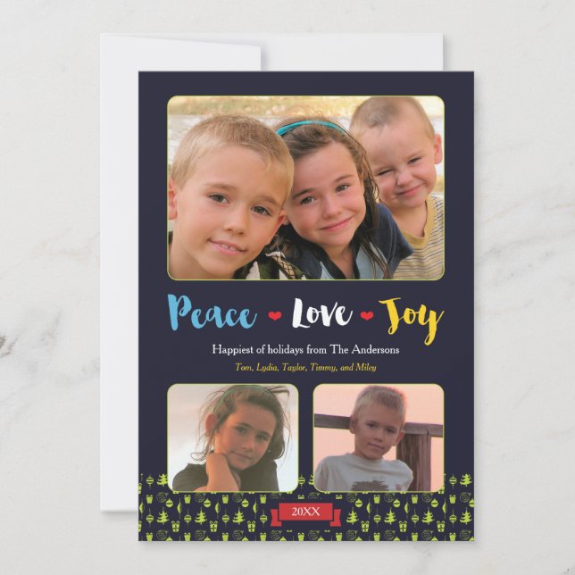 Cartão De Festividades Whimsical Peace, Love & Joy Holiday 3 Photo (Frente)