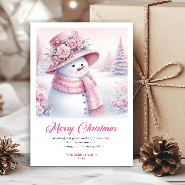 Cartão De Festividades Whimsical Pink Snowman Digital Winter Scene Cards (Whimsical Pink Snowman Digital Winter Scene Greeting Card

)