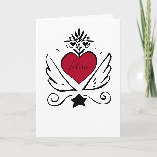 Cartão De Festividades Whimsical Red Heart With Wings Valentine (Frente)