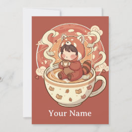 Cartão De Festividades  Whimsical Red Panda Coffee Greeting Card