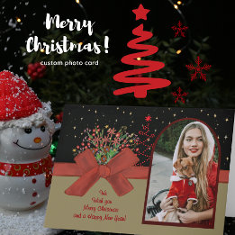 Cartão De Festividades Whimsical Red Riding Hood Photo Christmas Card