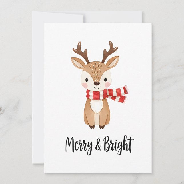 Cartão De Festividades Whimsical Reindeer Watercolor Christmas Card (Frente)