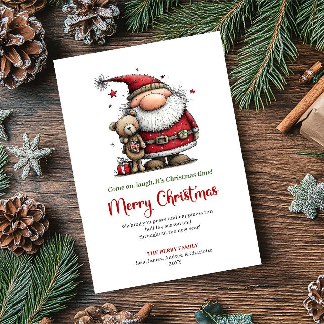 Cartão De Festividades Whimsical Santa Cartoon Festive Christmas Greeting (Whimsical Santa Cartoon Festive Christmas Greeting)