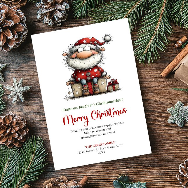 Cartão De Festividades Whimsical Santa Funny Hand Drawn Holiday Card (Whimsical Santa Funny Hand Drawn Holiday Card)