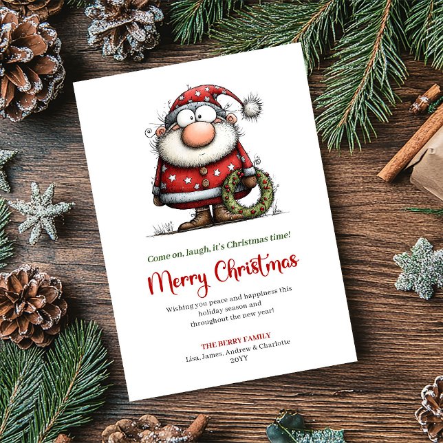 Cartão De Festividades Whimsical Santa Funny Red Green Holiday Greeting (Whimsical Santa Funny Red Green Holiday Greeting)