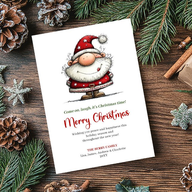 Cartão De Festividades Whimsical Santa Playful Modern Christmas Greeting (Whimsical Santa Playful Modern Christmas Greeting)