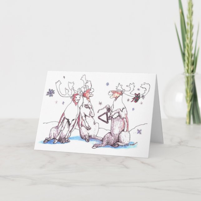 Cartão De Festividades Whimsical Singing Caribou Wildlife Christmas Card (Frente)