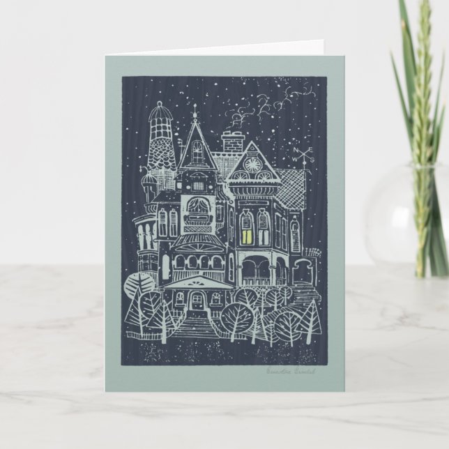 Cartão De Festividades Whimsical Victorian House Christmas Card (Frente)