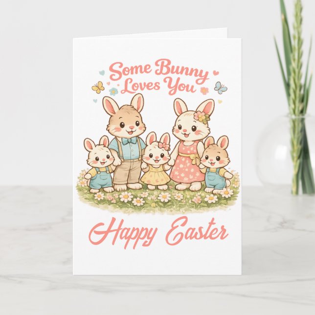 Cartão De Festividades Whimsical Watercolor Bunny Family Happy Easter (Frente)