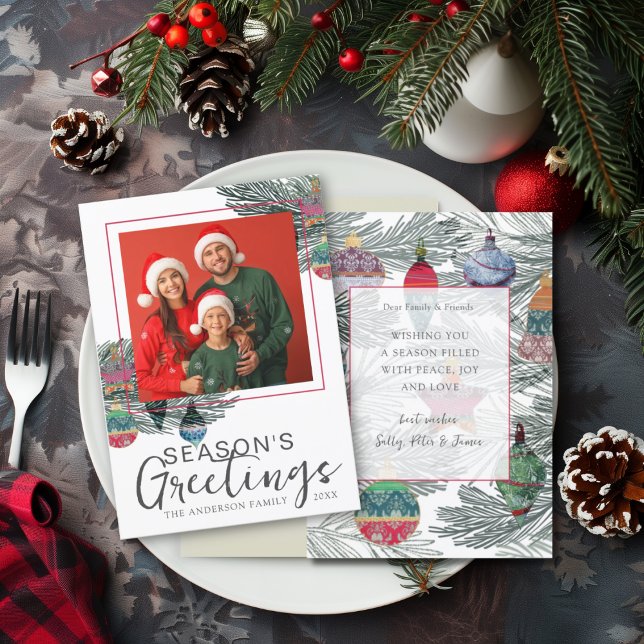 Cartão De Festividades Whimsical Watercolor & Photo Christmas (Criador carregado)