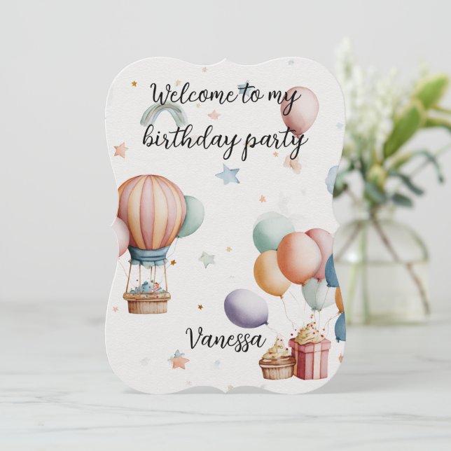 Cartão De Festividades Whimsical "Welcome to My Birthday" Card – Add Name (Em pé/Frente)
