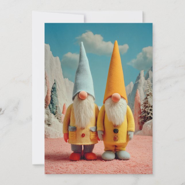 Cartão De Festividades Whimsical Winter Christmas Gnome Pair (Frente)