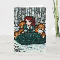 Whimsical Winter Foxes Forest Fantasy Art Card