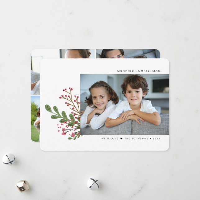 Cartão De Festividades Whimsical Winter Greenery 5 Foto (Frente/Verso In Situ)