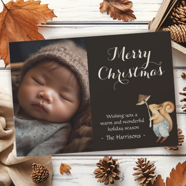 Cartão De Festividades Whimsical Woodland Animal Christmas Photo (Criador carregado)