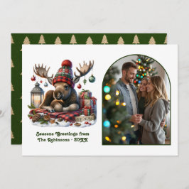 Cartão De Festividades Whimsical Woodland Moose Rustic Nordic Christmas