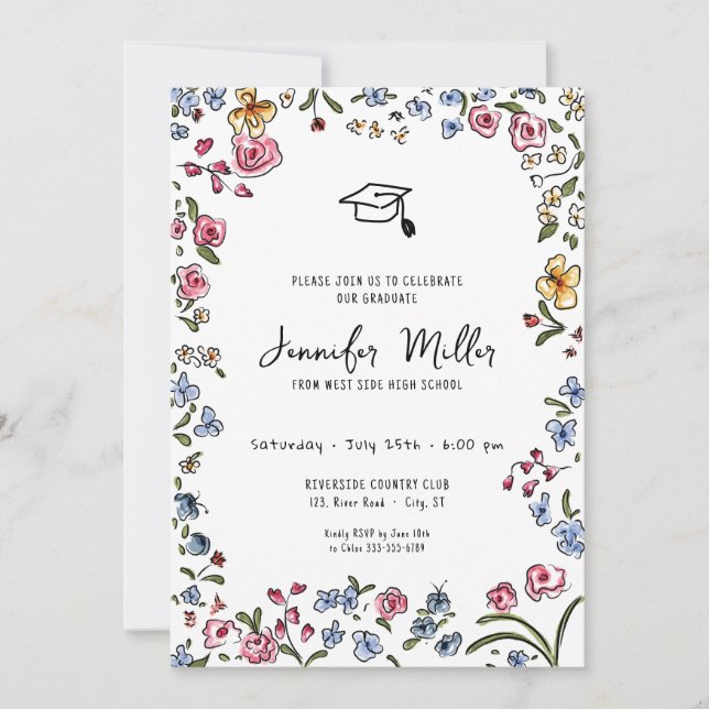 Cartão De Festividades Whimsicalblooms foto de Festa de formatura desenha (Frente)