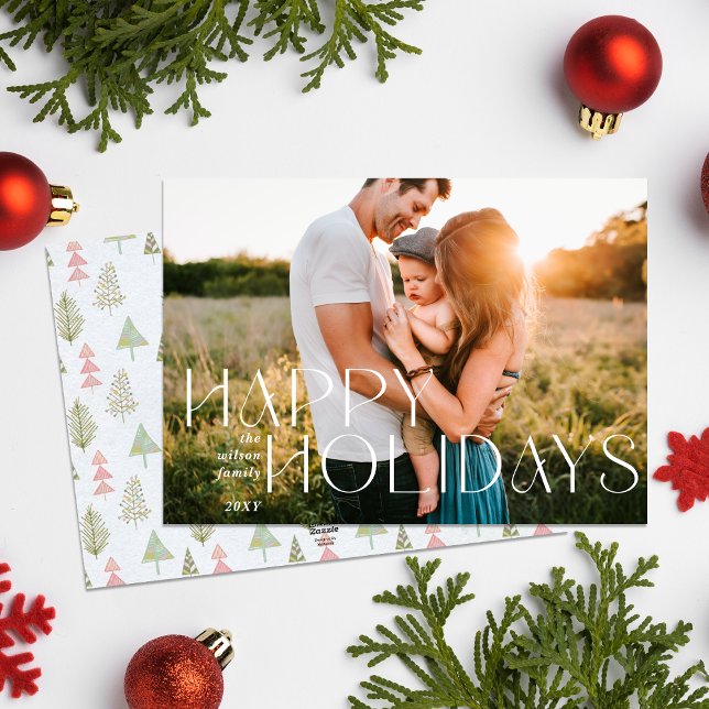 Cartão De Festividades Whimsy Happy Holidays Foto de Cheio moderno (Whimsy Happy Holidays Modern Full Photo Holiday Card)