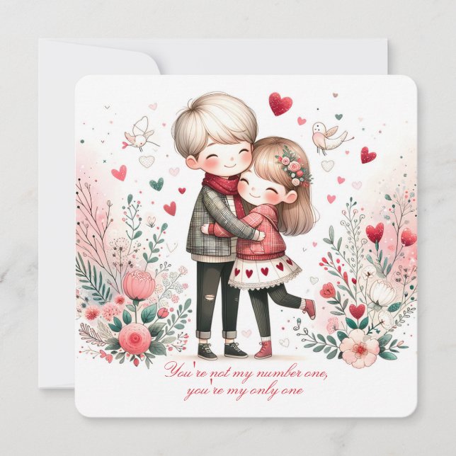 Cartão De Festividades Whimsy Loving Valentine Couple  (Frente)