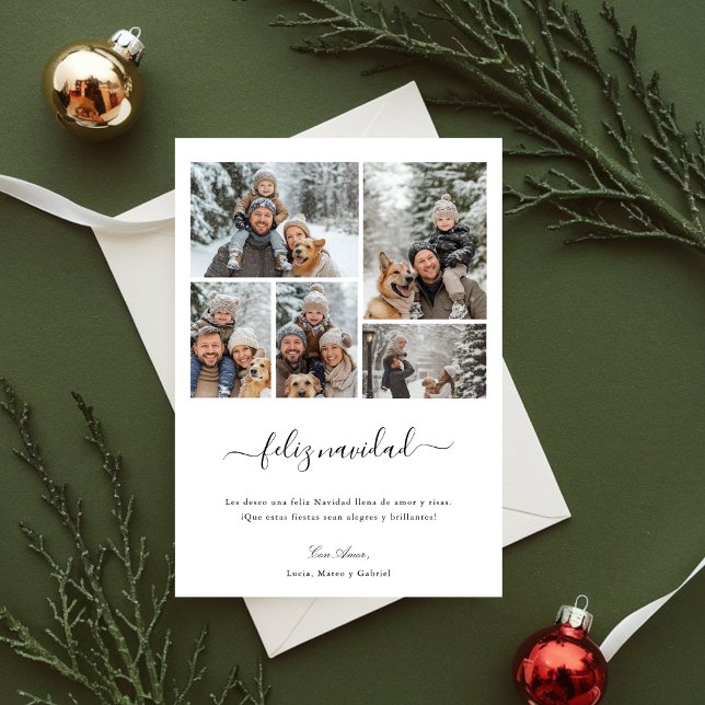 Cartão De Festividades Whimsy Script Feliz Navidad 5 Foto Natal (Criador carregado)