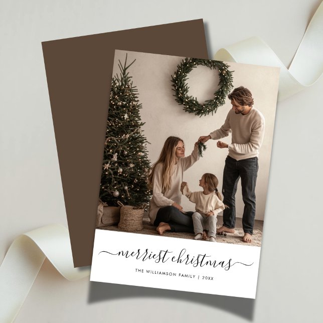 Cartão De Festividades Whimsy Script - Foto da família de Natal mais feli (Criador carregado)