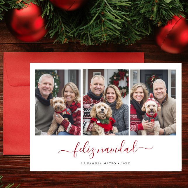 Cartão De Festividades Whimsy Script Hispânico Natal Feliz Navidad Vermel (Criador carregado)