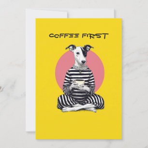 Cartão De Festividades Whippet Coffee Time – Cachorro Vintage Excêntrico