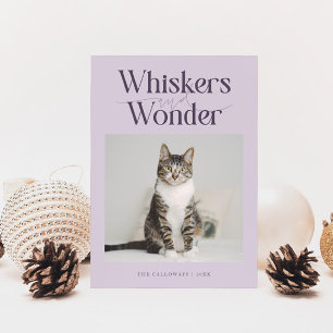 Cartão De Festividades Whiskers & Wonder Cat Foto de Natal Roxo