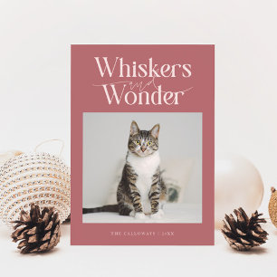 Cartão De Festividades Whiskers & Wonder Cat Foto Rosa Natal