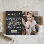 CARTÃO DE FESTIVIDADES WHITE AND GOLD CHALKBOARD CHRISTMAS FOLDED CARD<br><div class="desc">LOVE,  JOY & HAPPINESS CHRISTMAS PHOTO FOLDED CARD</div>