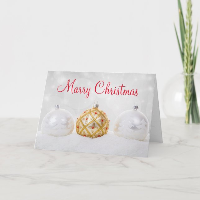 Cartão De Festividades White and Golden Ball With Snow Merry Christmas (Frente)