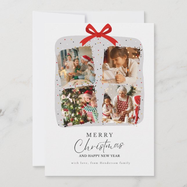 Cartão De Festividades White and Grey Family Christmas  Photo Card (Frente)