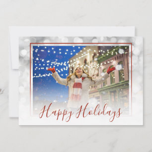Cartão De Festividades White Bokeh Red Frame - Foto de feriados felizes p