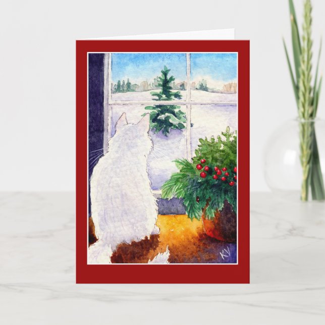 Cartão De Festividades White Cat Christmas greeting card (Frente)