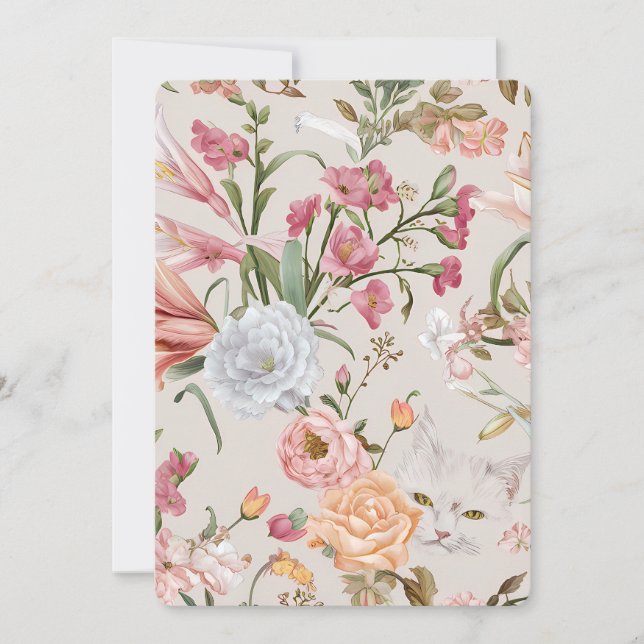Cartão De Festividades White Cats Pink Roses Floral Flat Thank You Card (Frente)