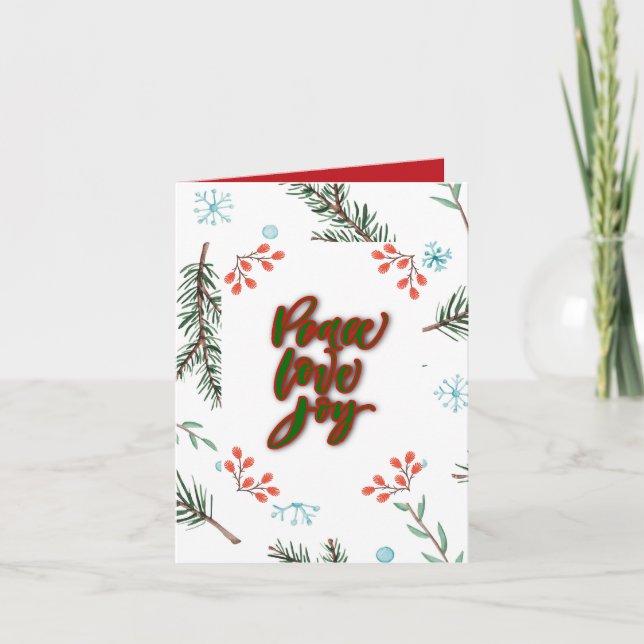 Cartão De Festividades White Christmas Card with Holly & Snow (Frente)