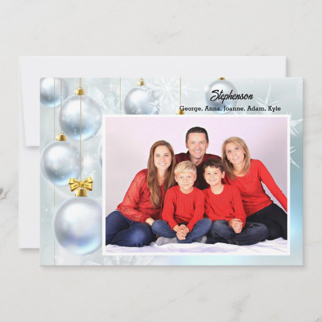Cartão De Festividades White Christmas Ornaments personalize with Photo (Frente)
