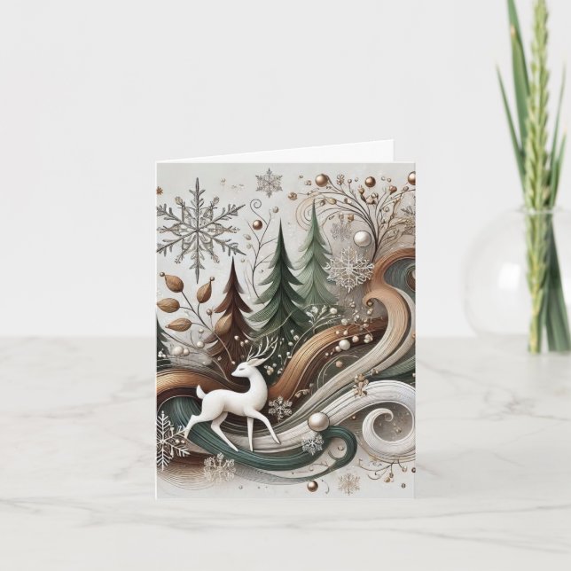 Cartão De Festividades White deer Folded Holiday Card (Frente)