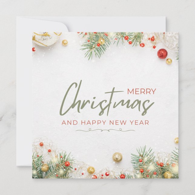 Cartão De Festividades White Green e Red Simples Feliz Natal (Frente)