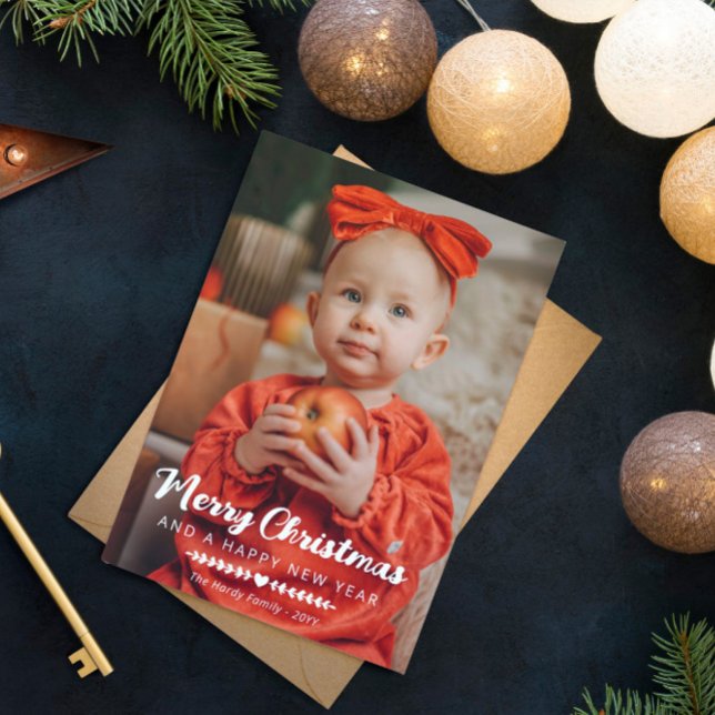 Cartão De Festividades White Heart Greenery Foto Feliz Natal (Criador carregado)