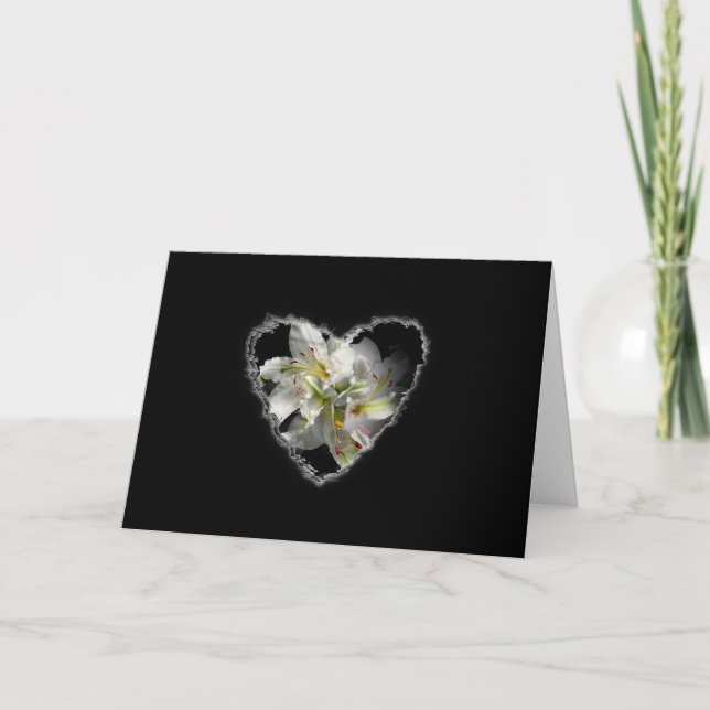 Cartão De Festividades White Lily Heart Namorados Love Romance Card (Frente)
