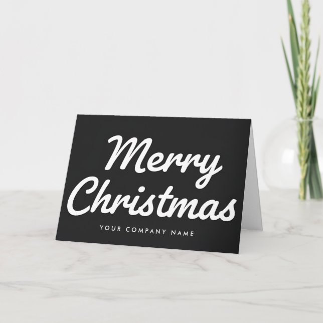 Cartão De Festividades White on Black Retro Script Merry Christmas (Frente)