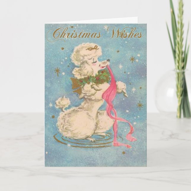 Cartão De Festividades White Poodle Christmas Card (Frente)