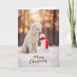 Cartão De Festividades White Poodle Christmas Snowman