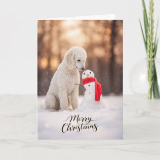 Cartão De Festividades White Poodle Christmas Snowman