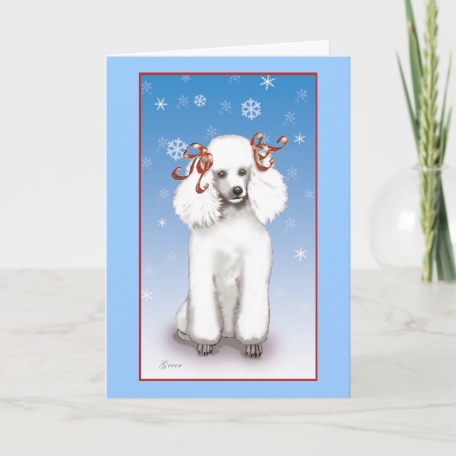 Cartão De Festividades White Poodle Snowflakes Christmas Holiday Cards (Frente)