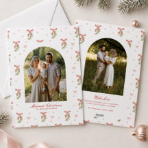 White Red Bow Greenery Family Photo Christmas